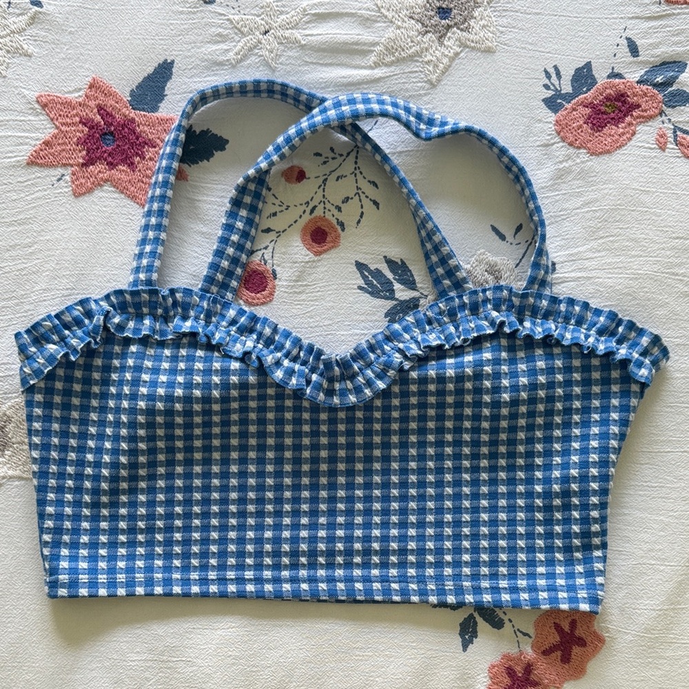Urban outfitters blue and white checkered crop top